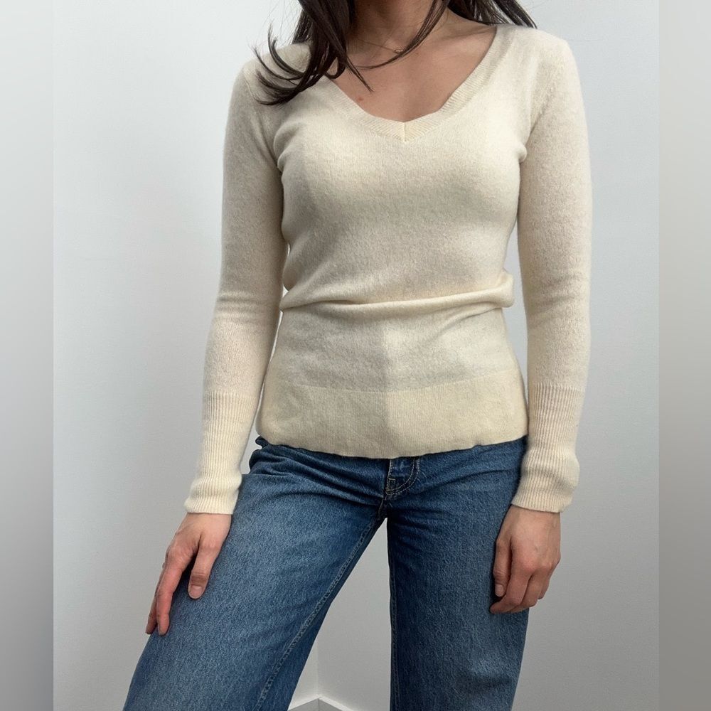 Halogen Ivory Cream 100% Cashmere V-neck Sweater Size S